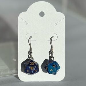 Blue and Gold D20 Dice Earrings